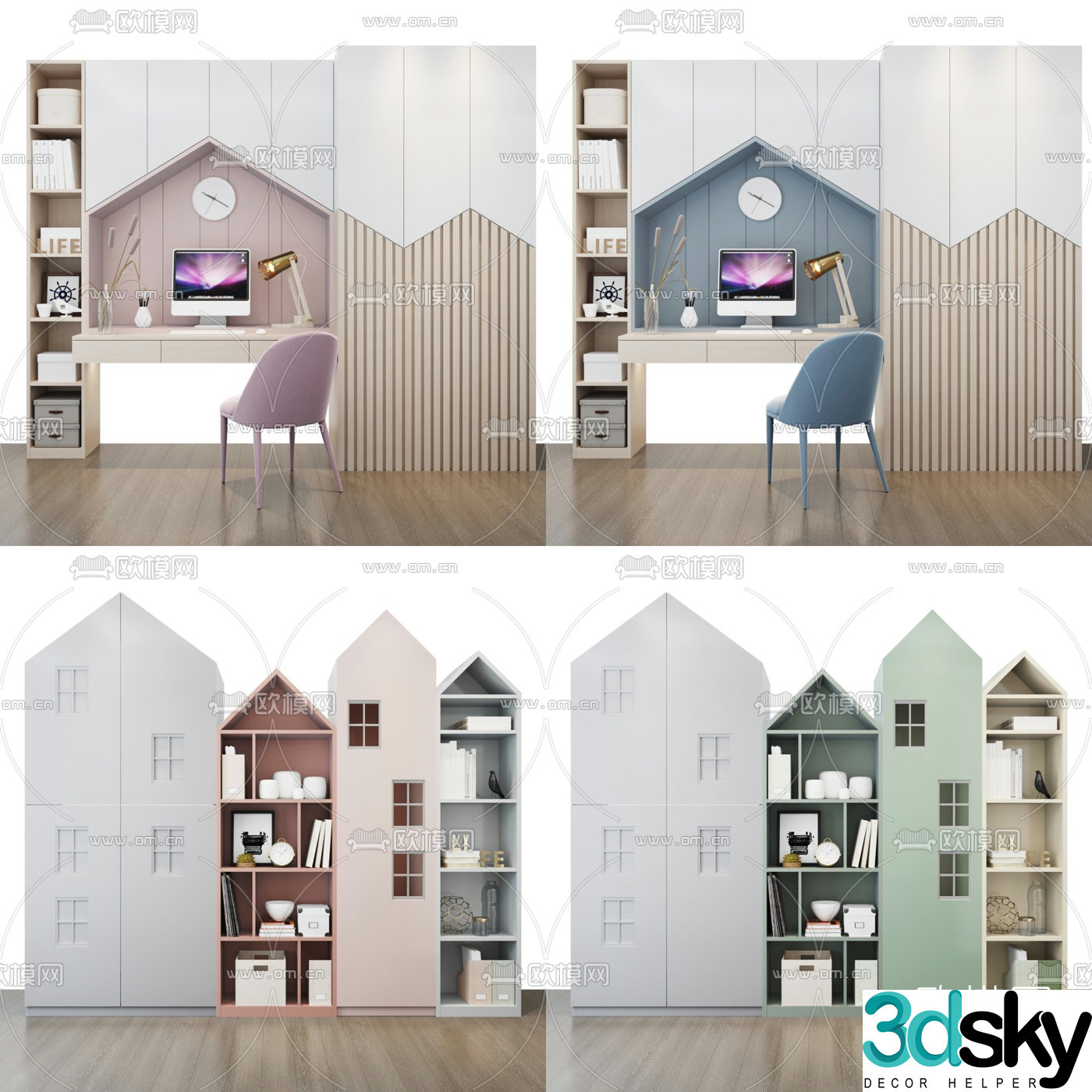 Nordic children’s desk bookcase 3d model