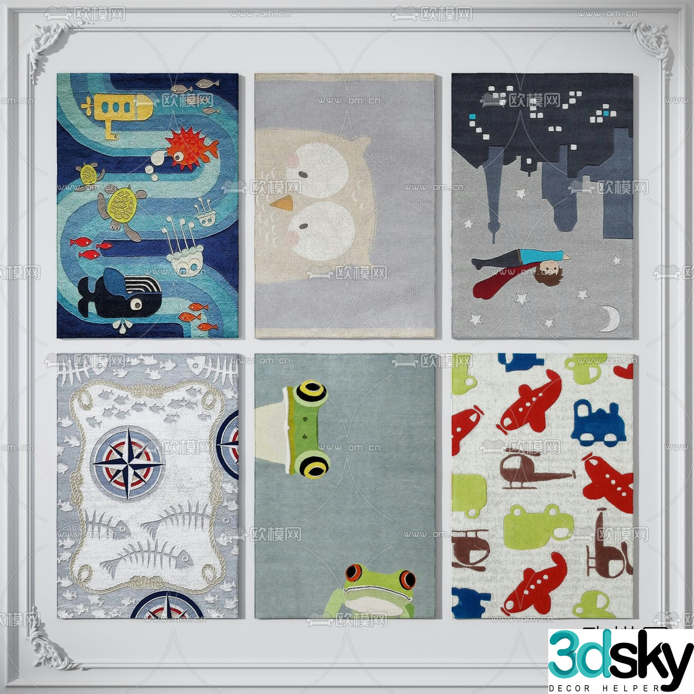 Nordic square children’s rug 3d model