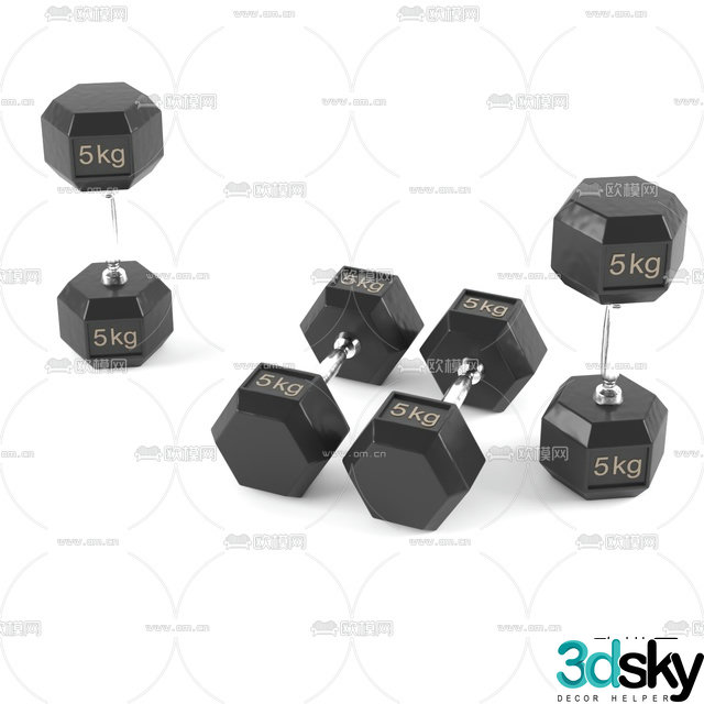 Modern metal fitness dumbbell free 3d model
