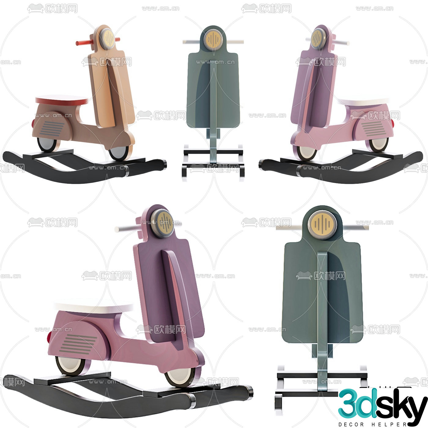 Modern wooden children’s rocker toy 3d model