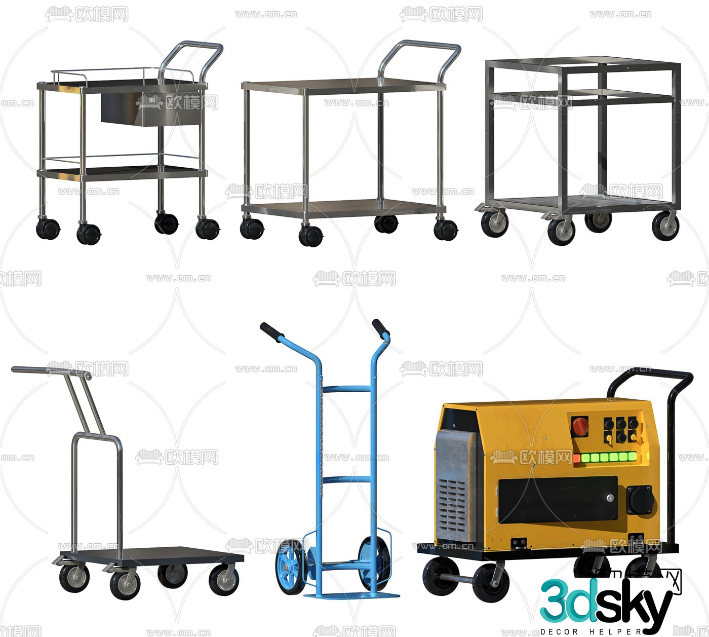 Modern trolley tool cart trailer generator 3d model