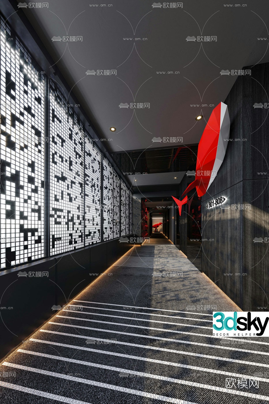 Modern hotel aisle corridor 3d model