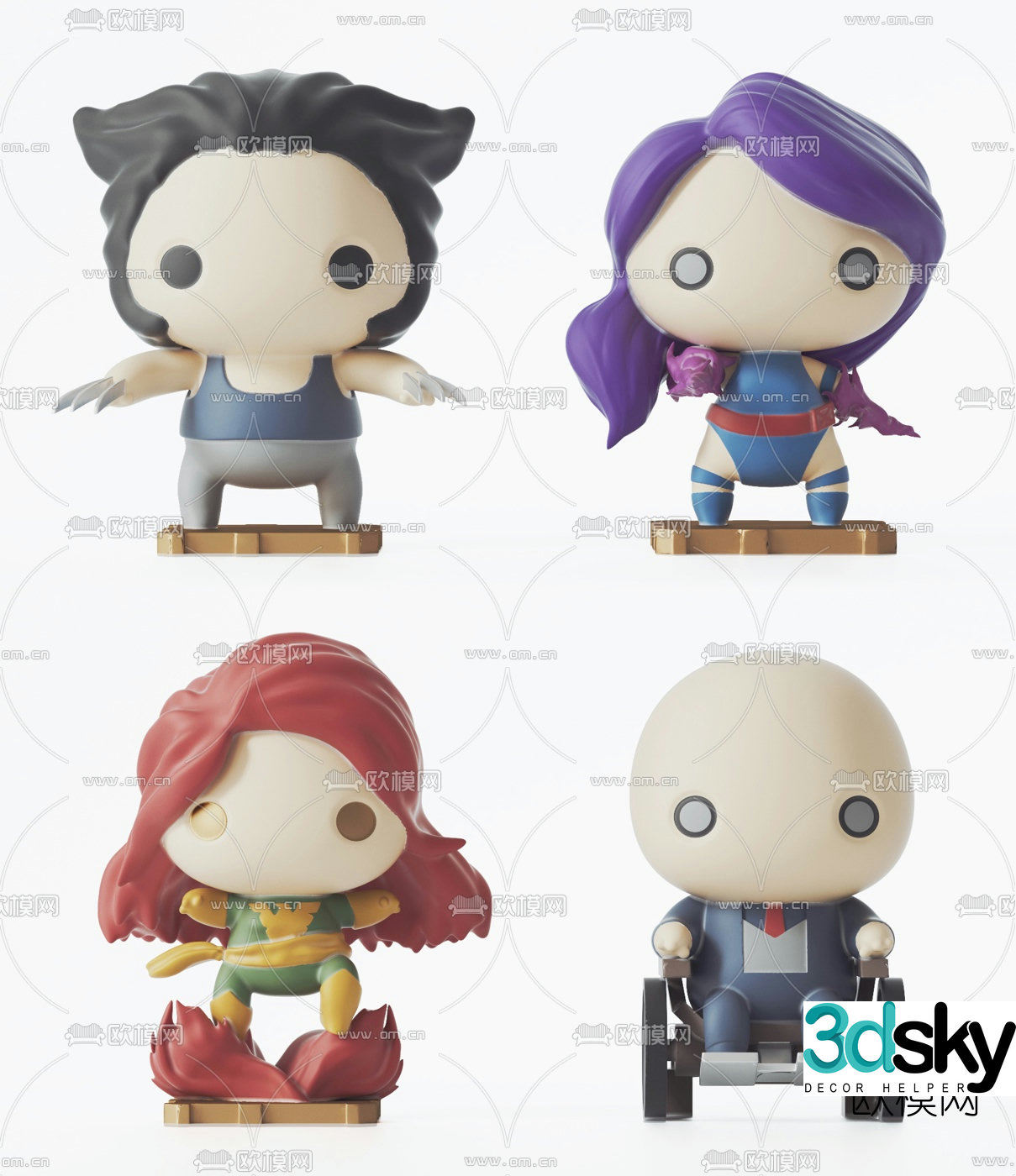 Modern Q version X-Men toys 3d model