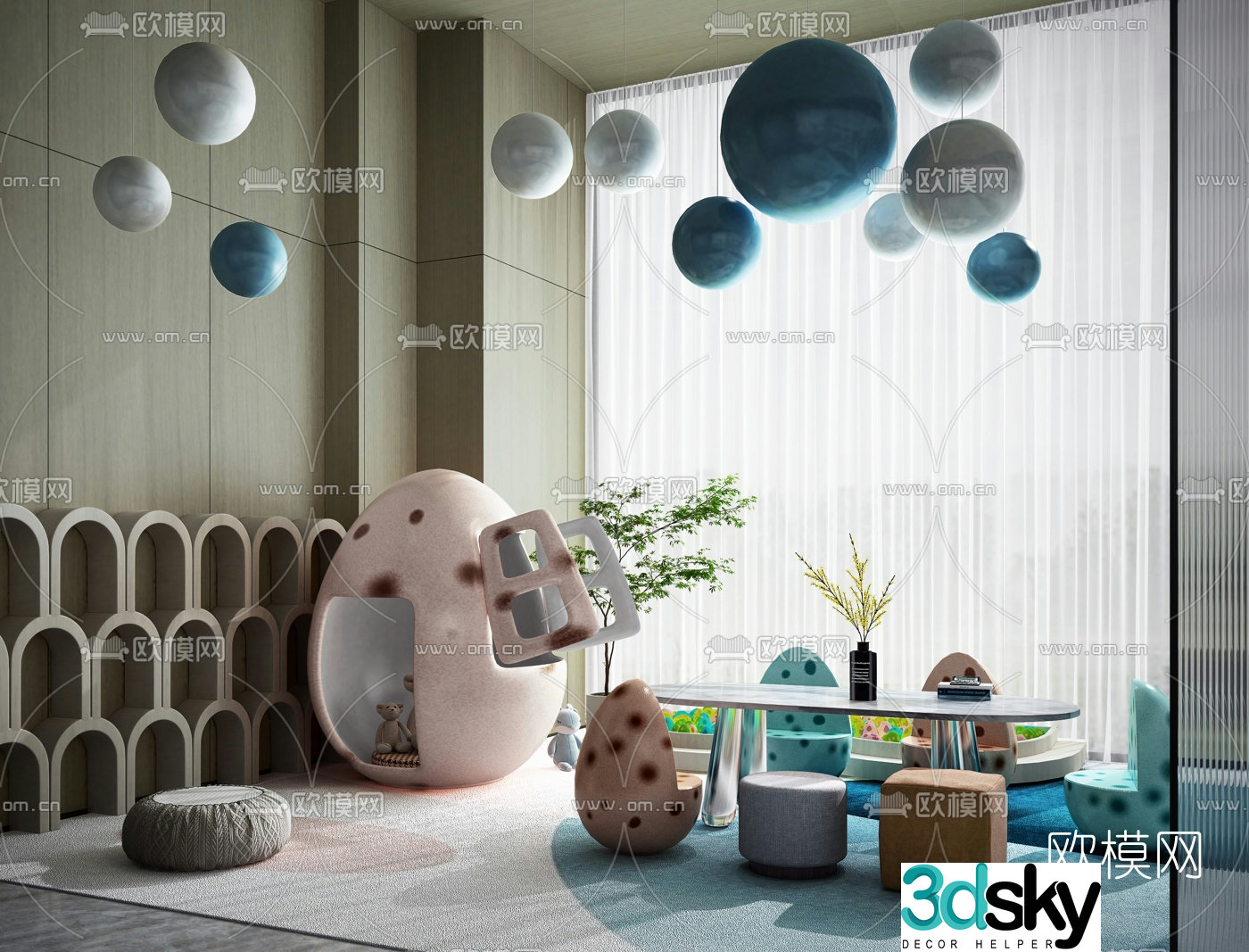 Modern children’s table and chair 3d model