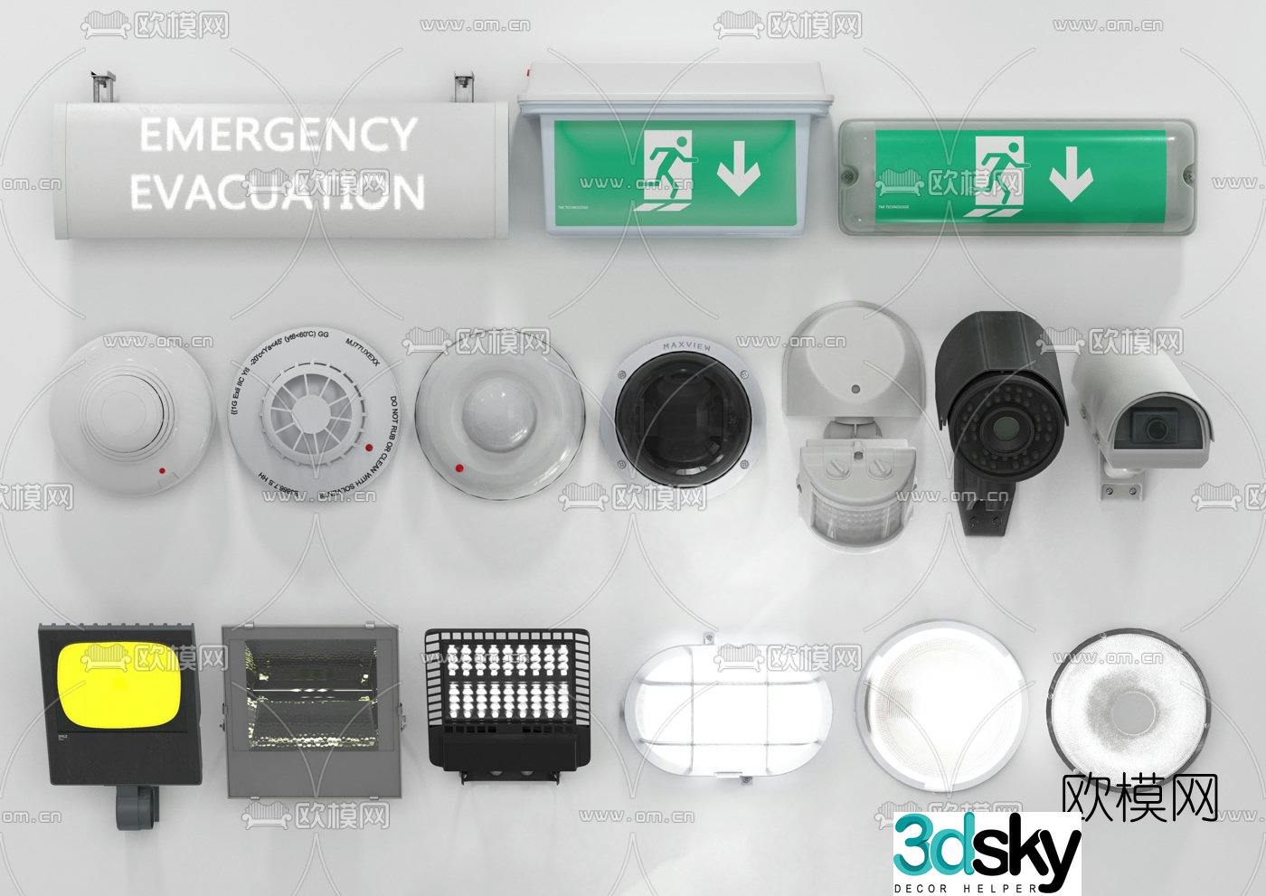 Modern emergency light indicator camera smoke alarm 3d model