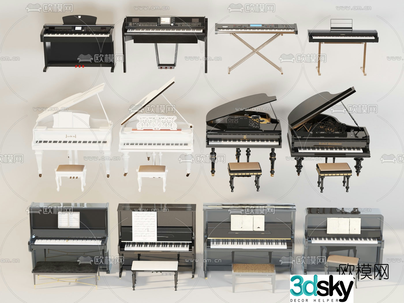 Modern electronic organ piano 3d model
