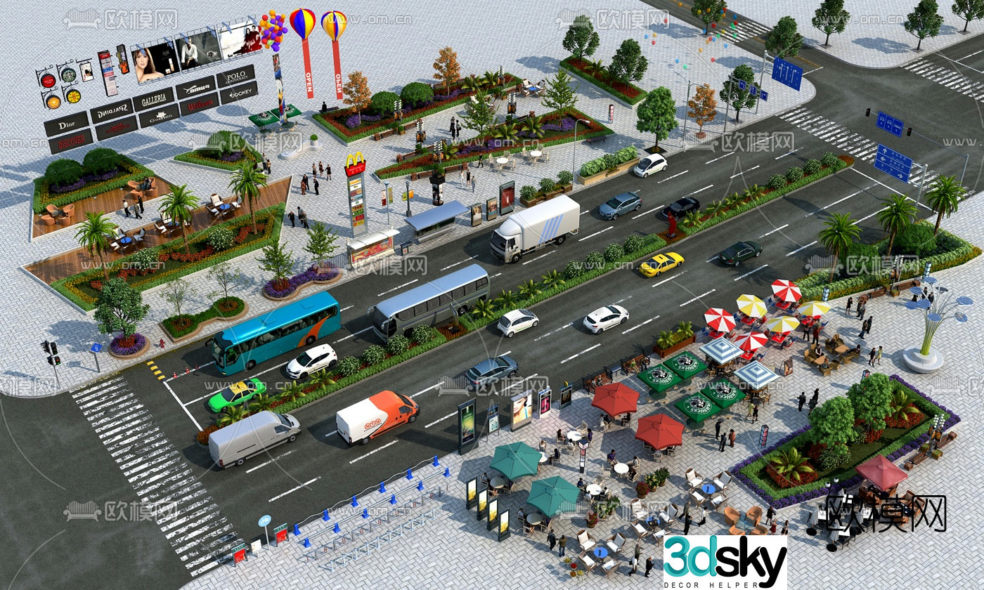 Modern car character road facility 3d model