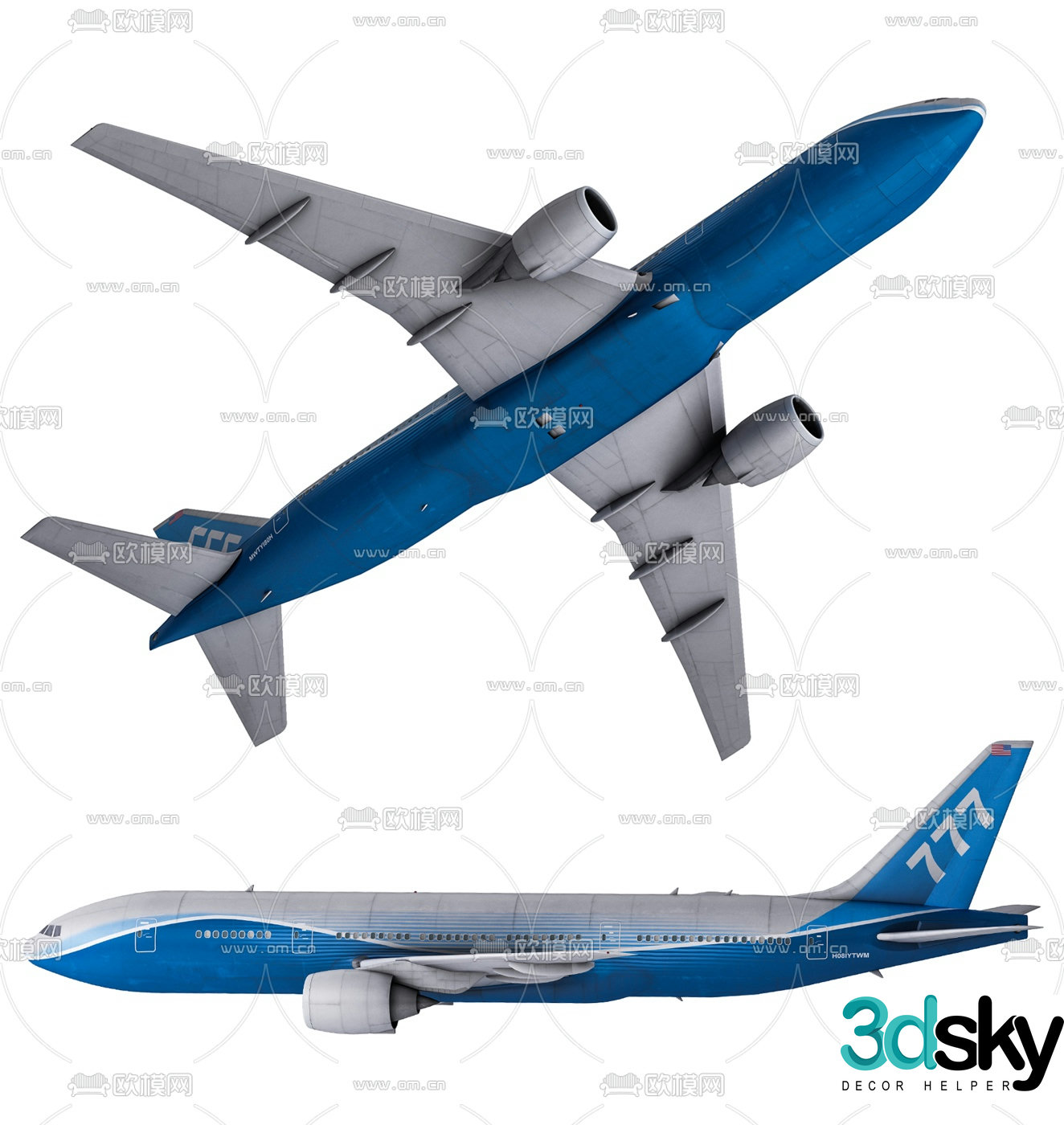 Modern Boeing 777 passenger aircraft model airplane toy 3d model