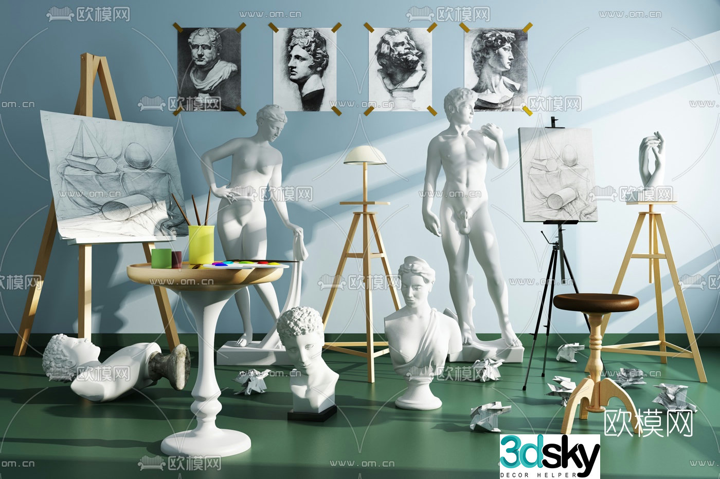 Modern studio David plaster sculpture 3d model