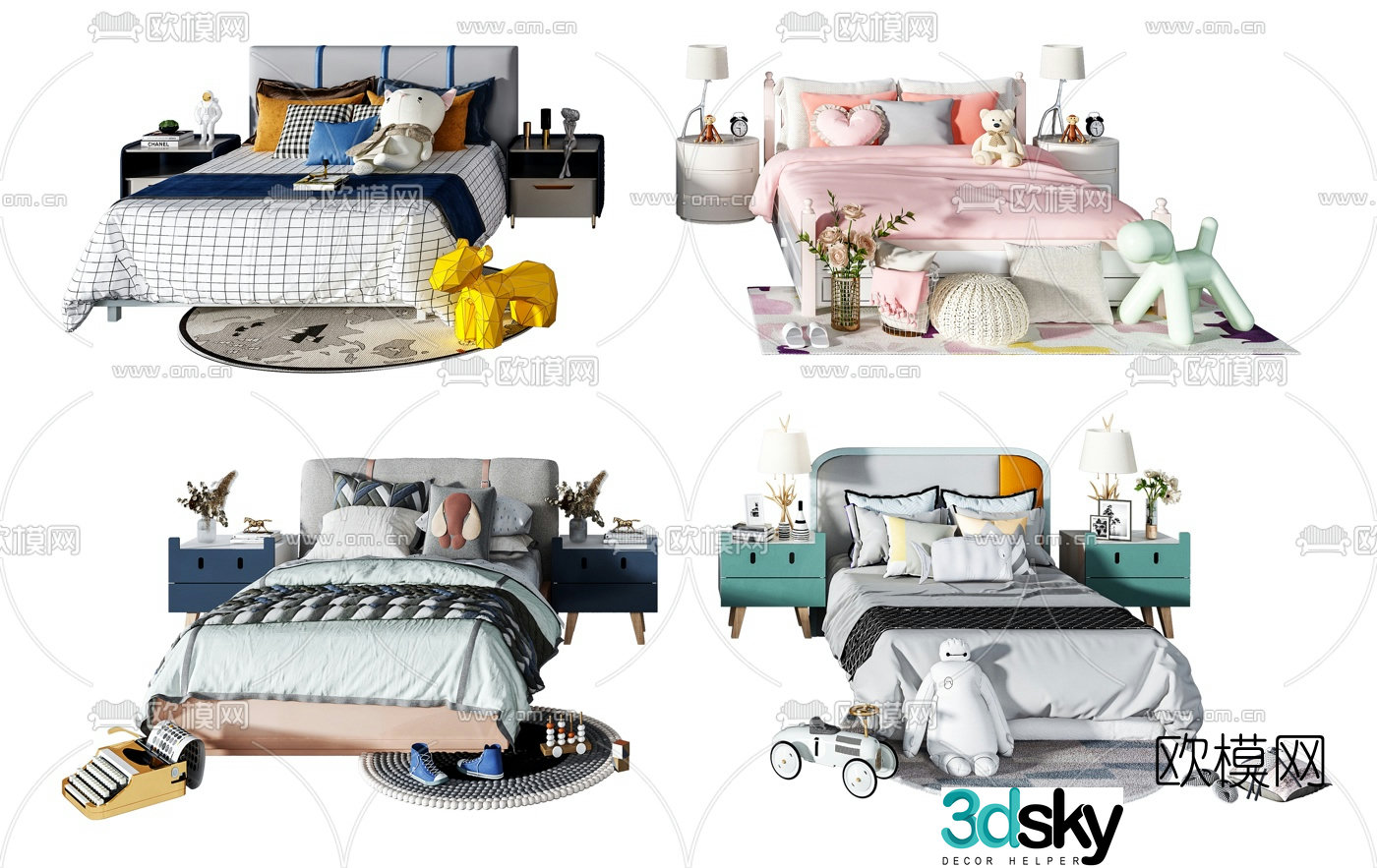 Modern fabric children’s bed 3d model