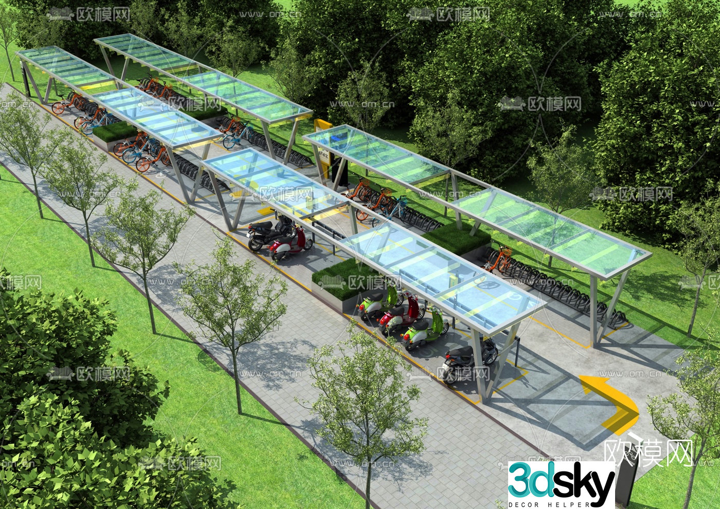 Modern bike shed parking shed 3d model