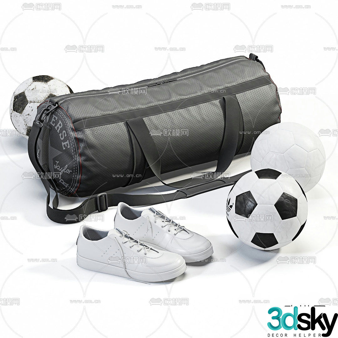 Modern sports bag sneakers football 3d model