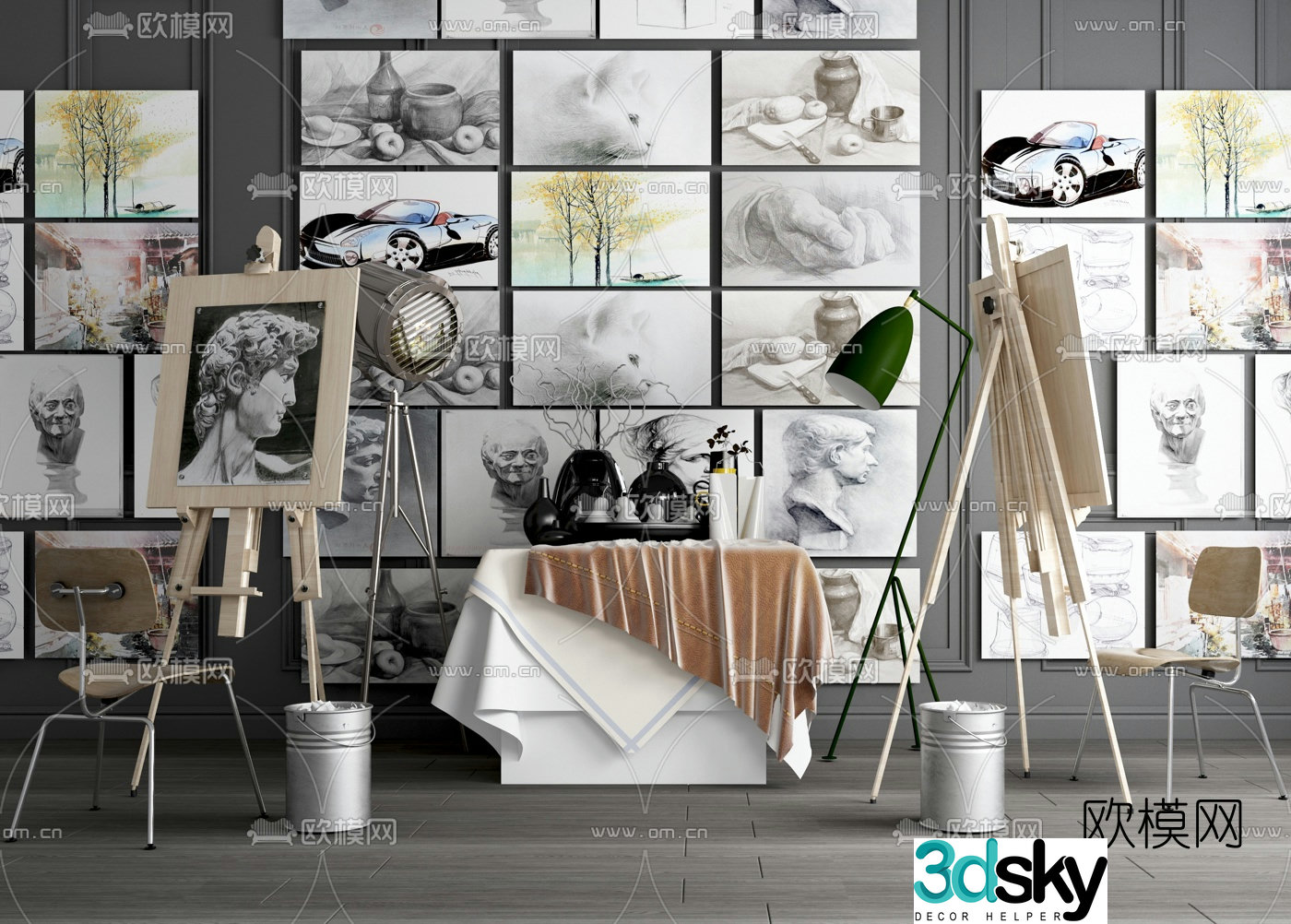 Modern drawing board easel 3d model