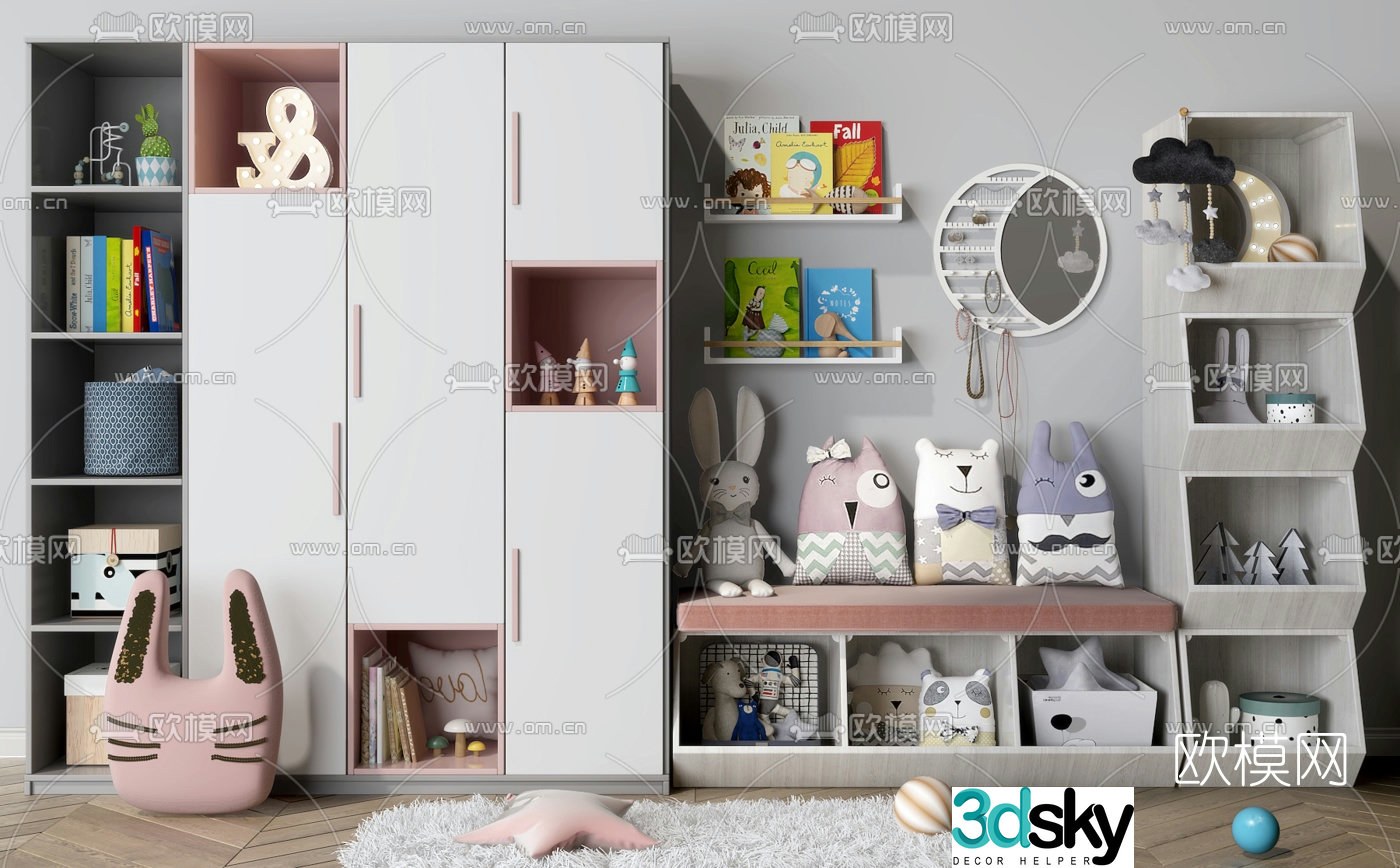 Nordic children’s bookcase toy storage cabinet 3D model