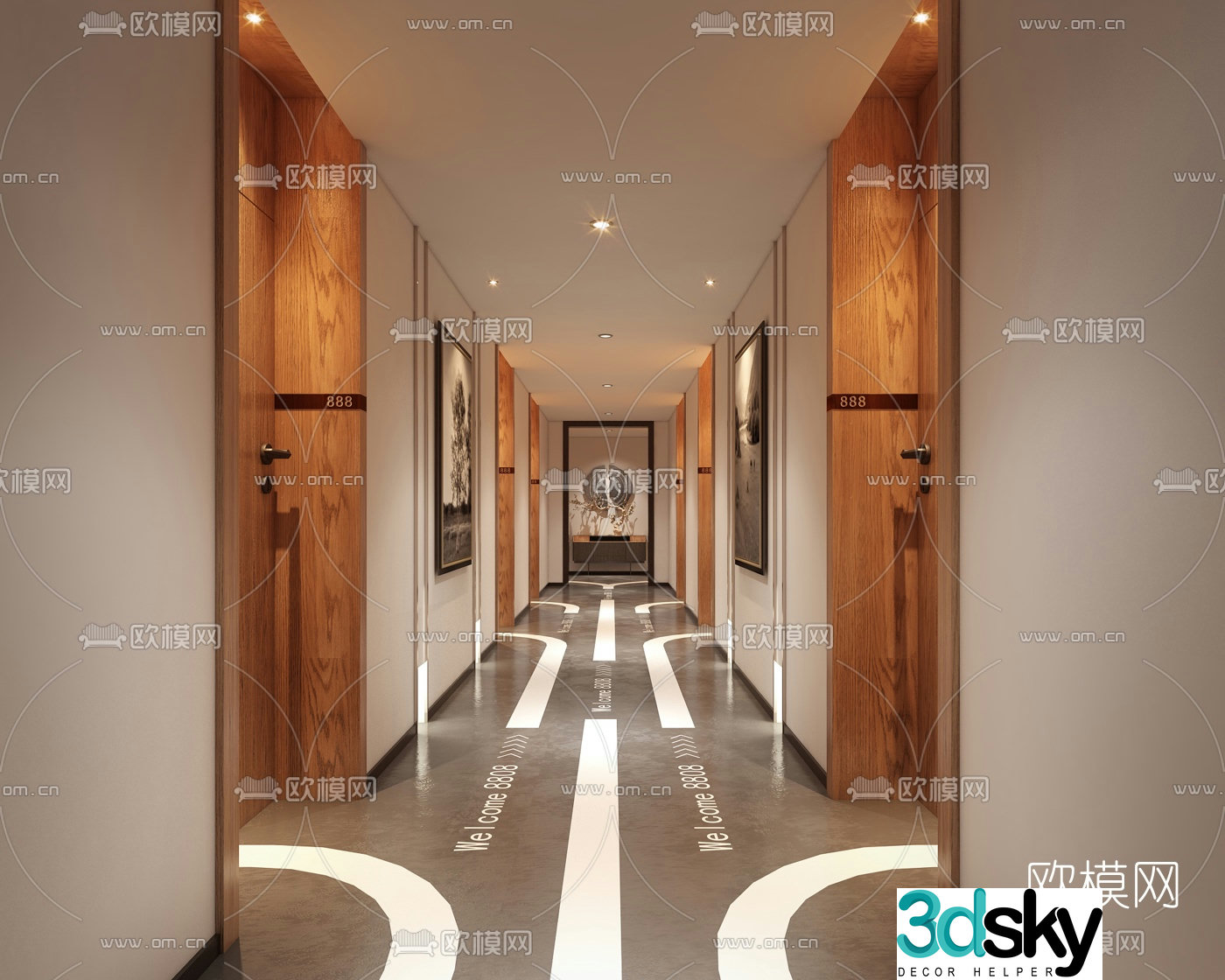 Modern hotel corridor aisle 3d model
