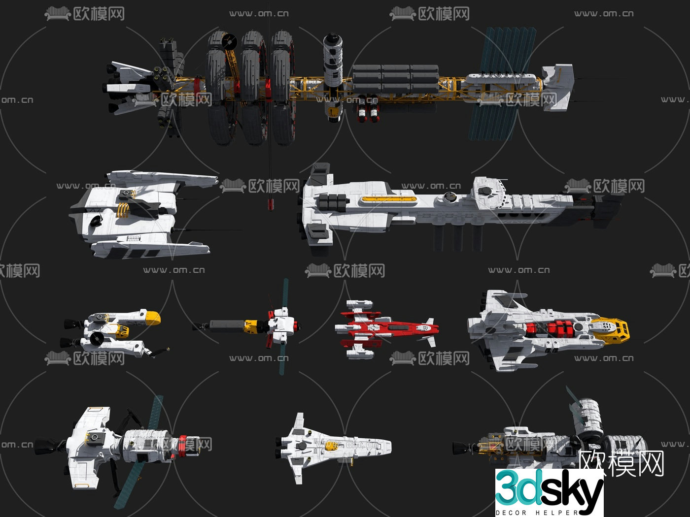 Postmodern future sci-fi spaceship parts 3d model
