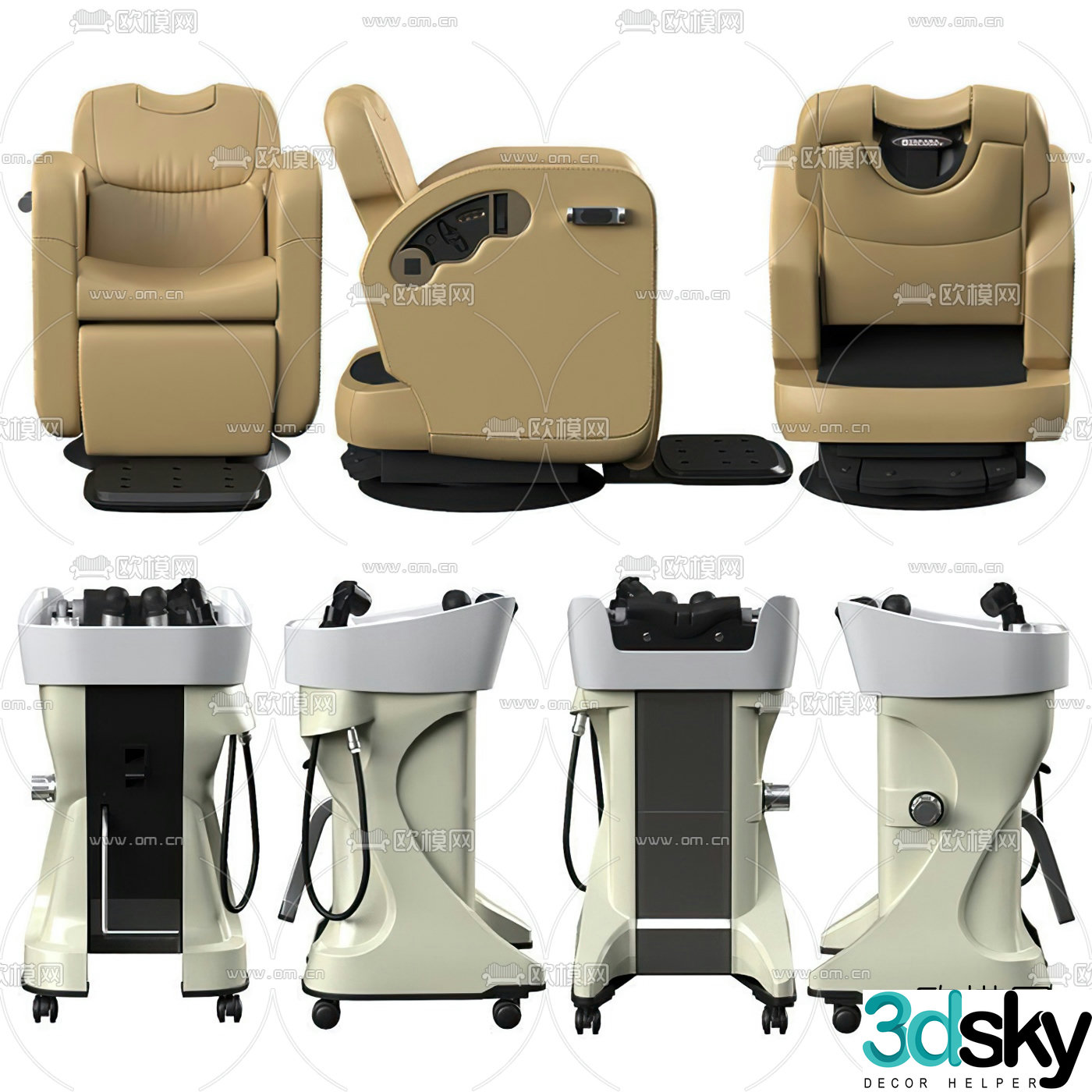 Modern barber chair shampoo station 3d model