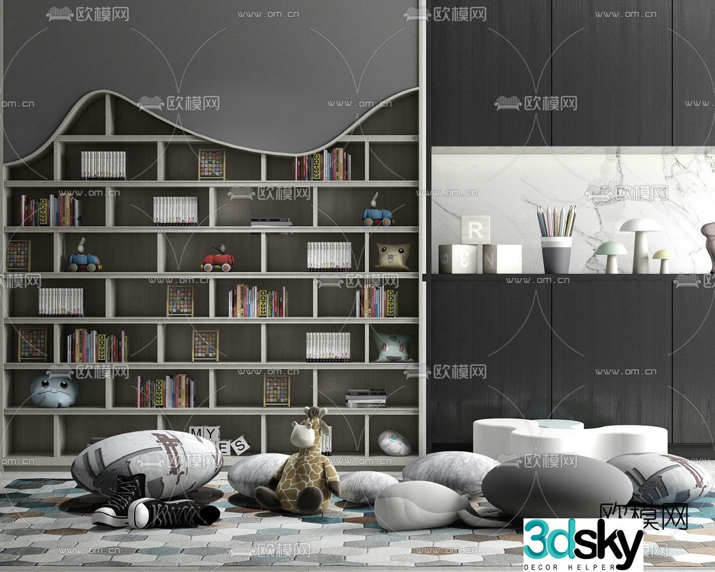 Modern doll children’s bookcase 3d model