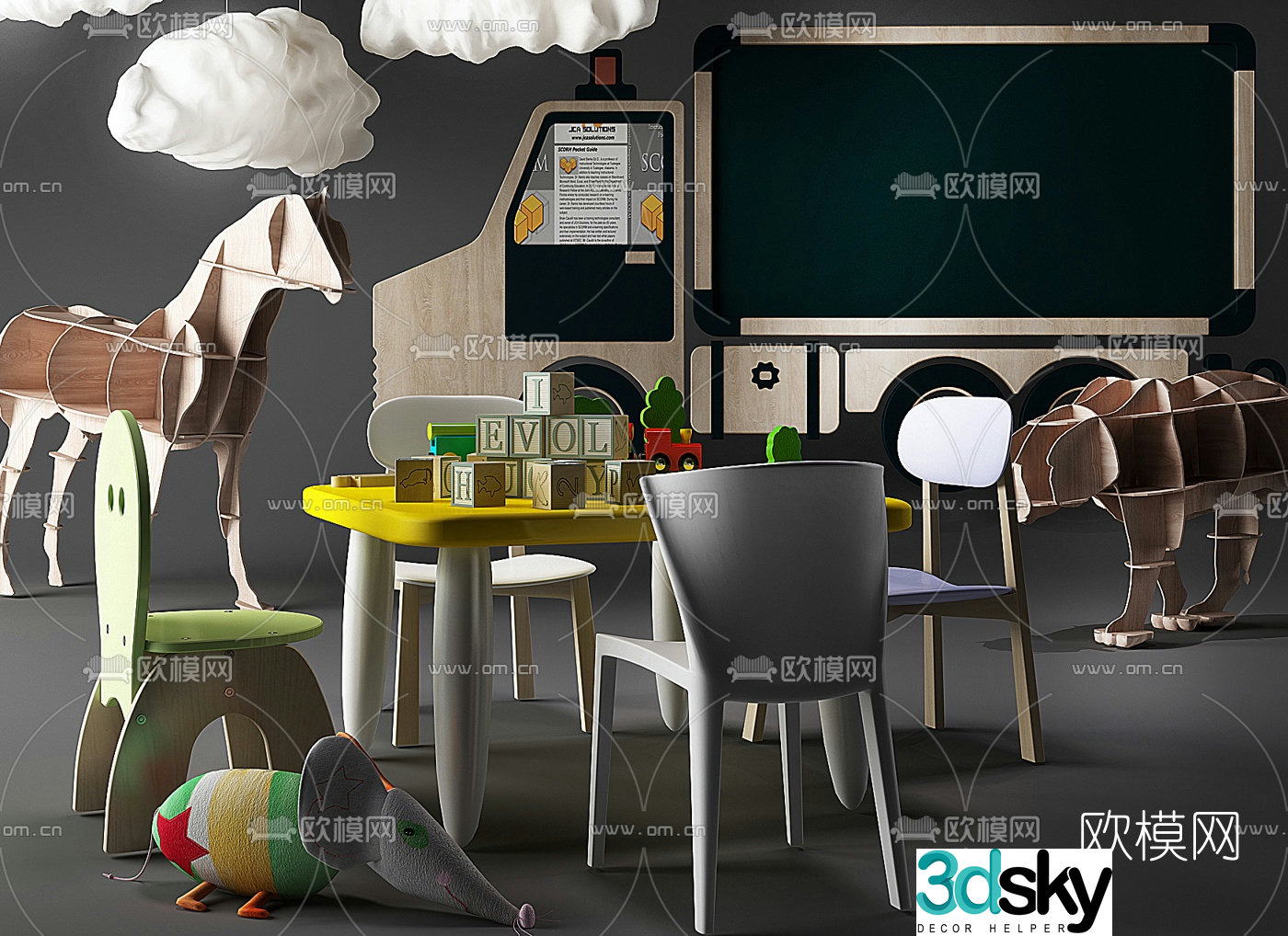 Modern children’s leisure table and chair toys doll 3d model