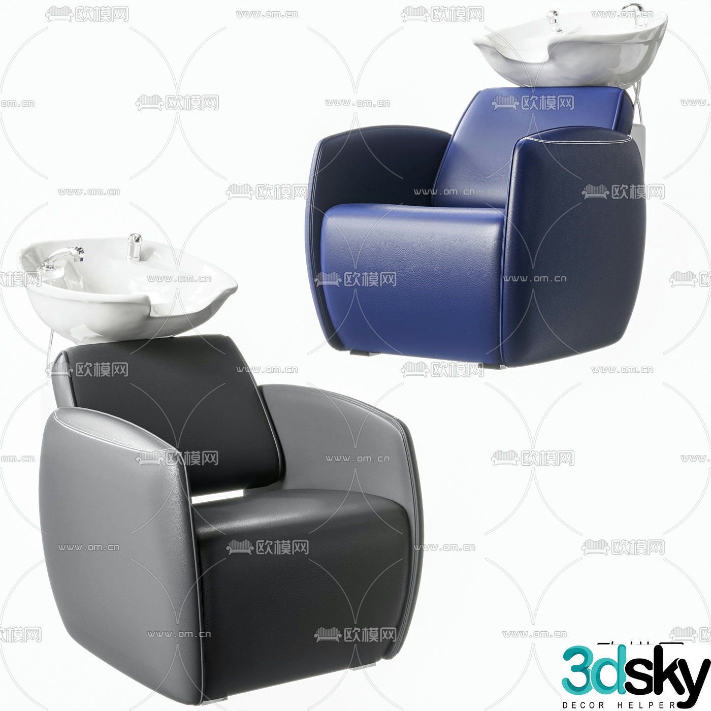 Modern leather barber shop shampoo chair 3d model