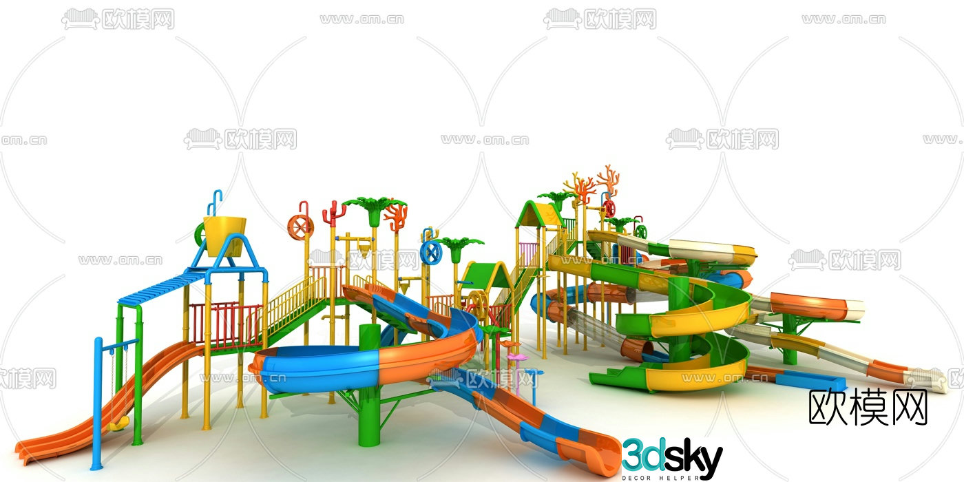 Modern water park children's slide 3d model