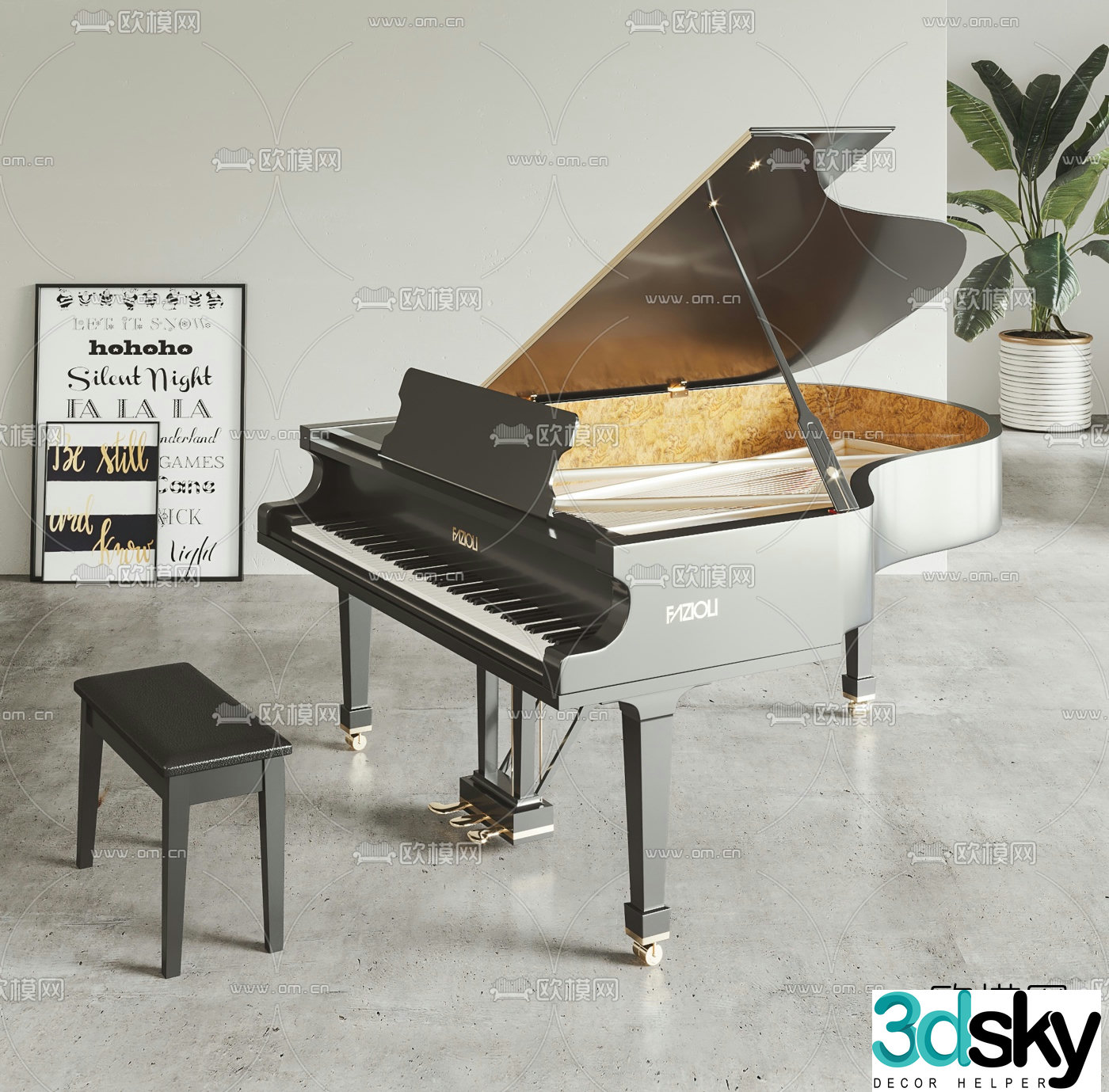 Modern grand piano 3d model