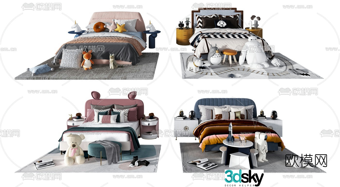 Modern fabric children’s bed 3d model