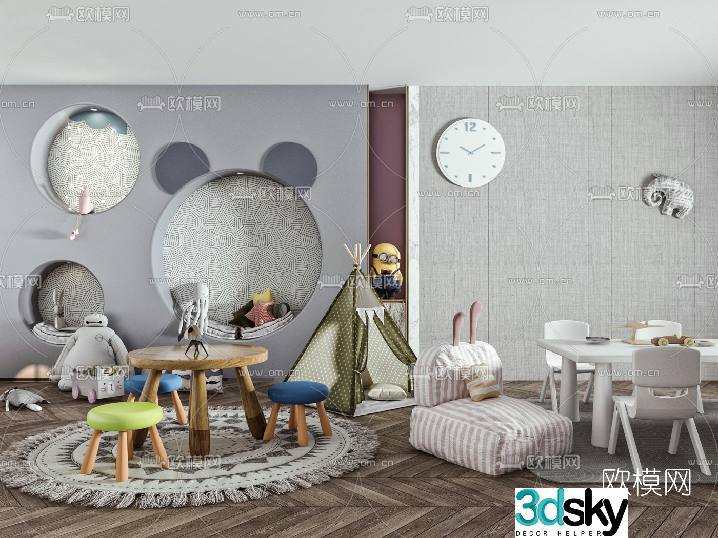 Modern children’s table and chair play set 3d model