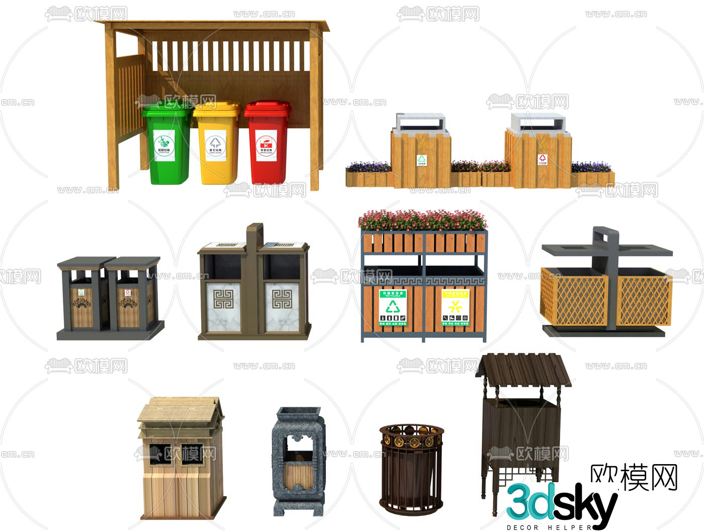 New Chinese style public trash can 3d model