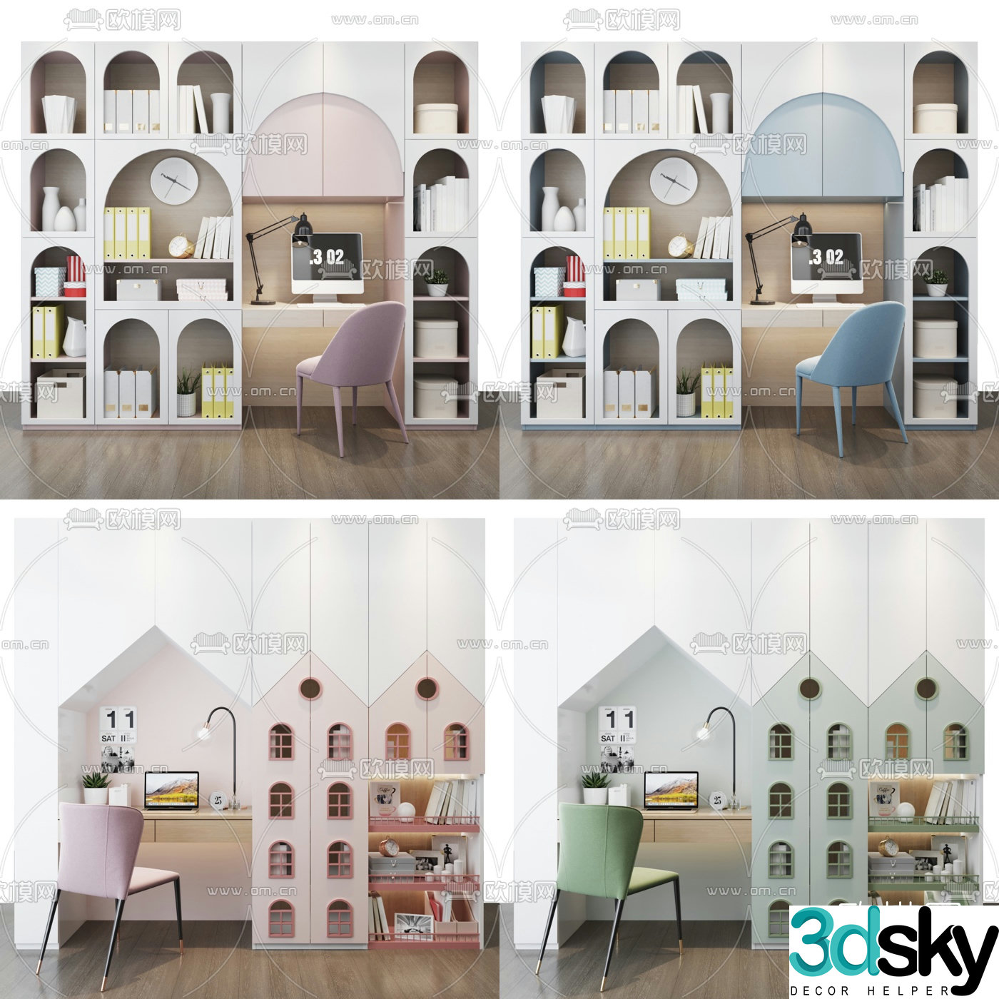 Nordic children’s desk bookcase 3d model