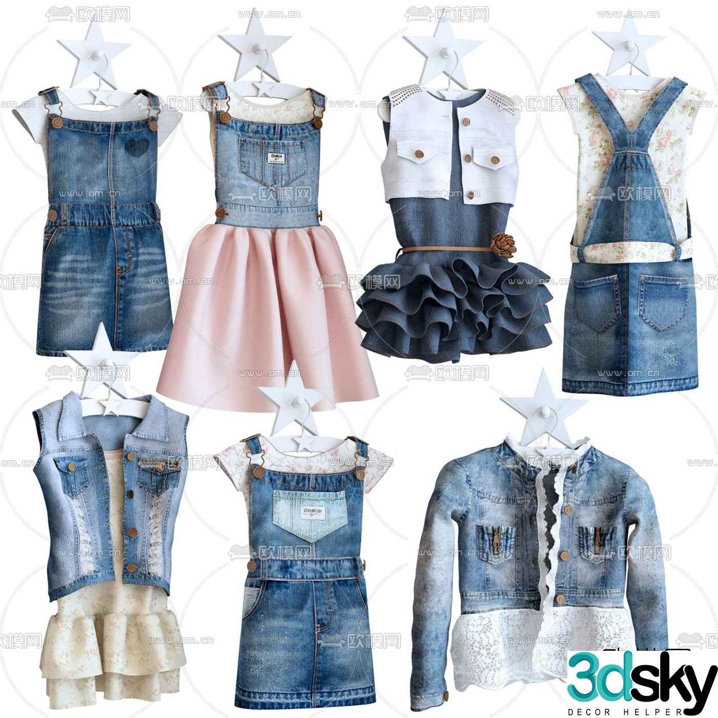 Modern denim children’s clothing 3d model