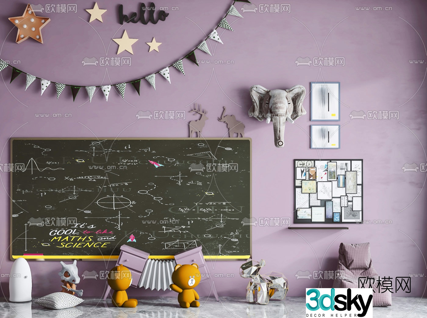 Modern children’s playroom blackboard toys 3d model
