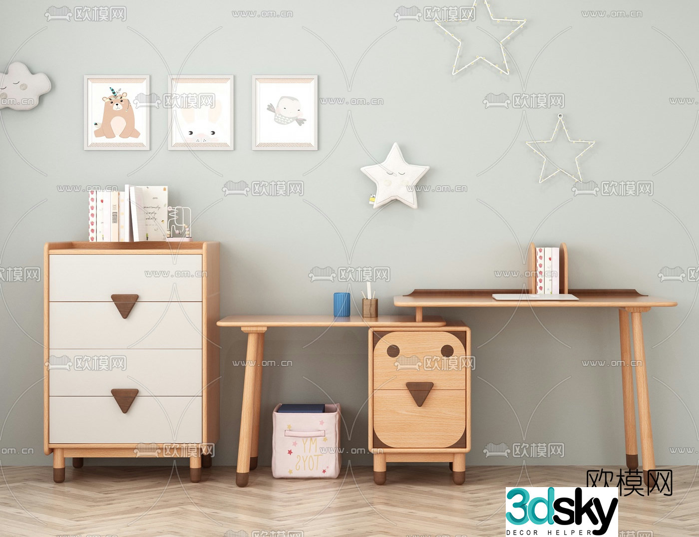 Nordic children’s desk bookcase 3d model
