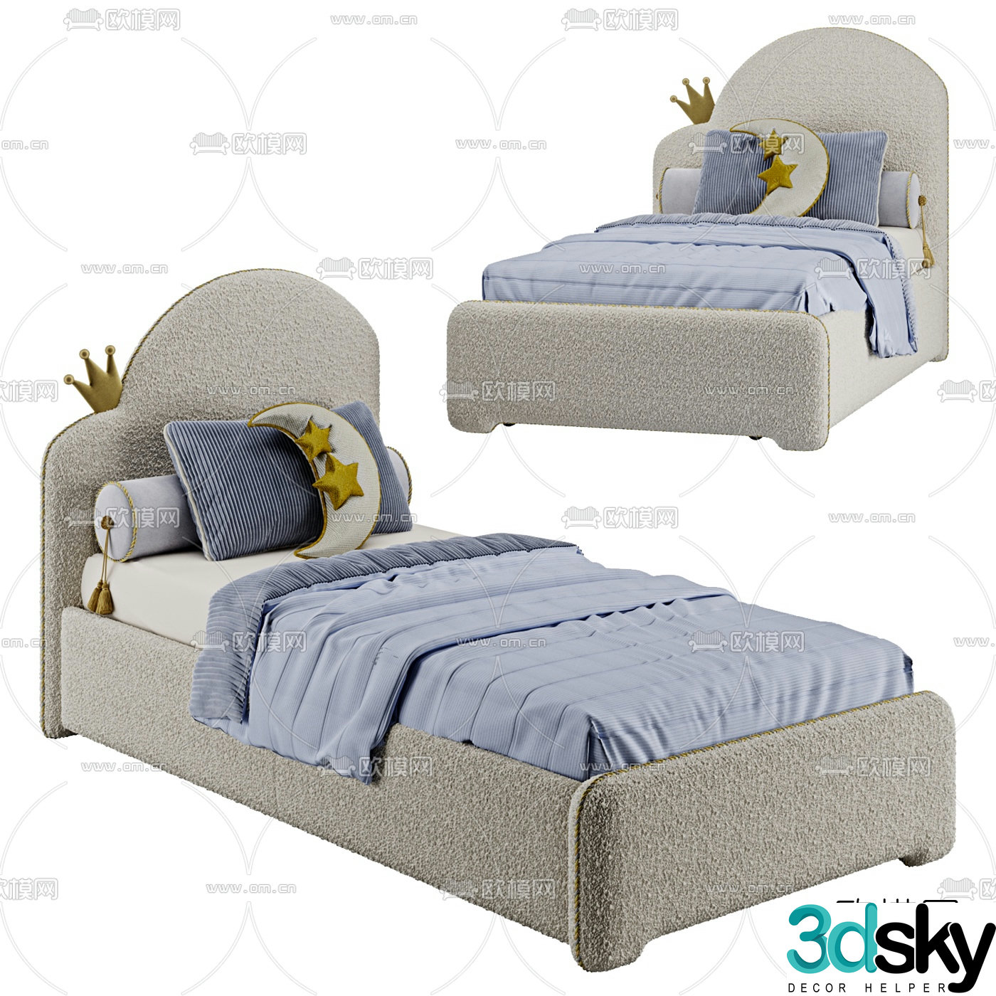 Modern fabric children’s single bed 3d model