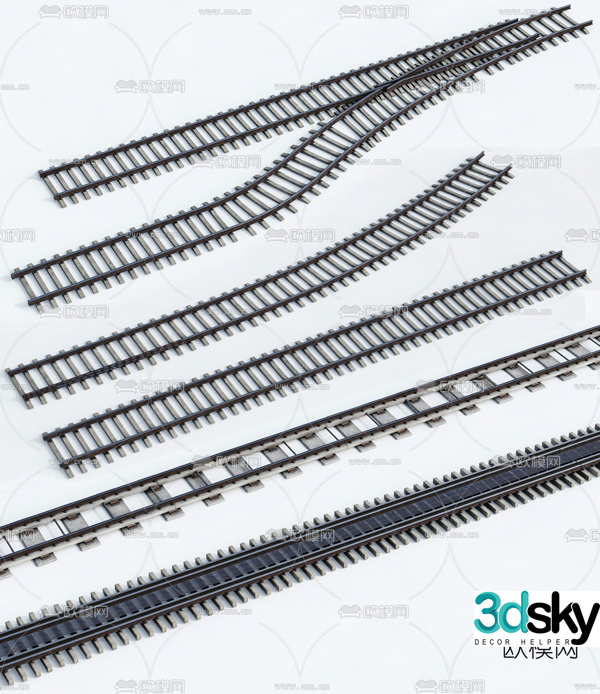 Modern railway track 3d model