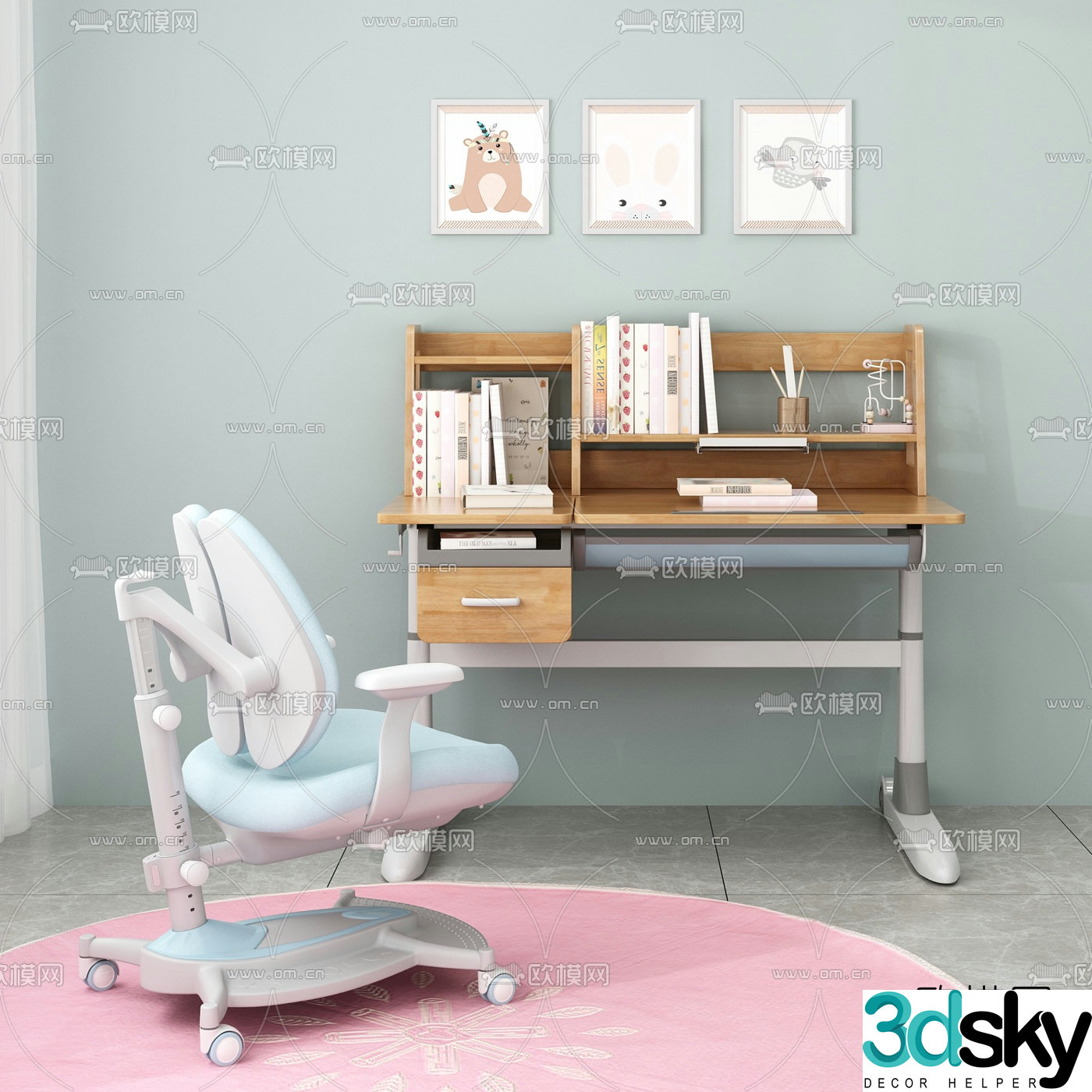 Nordic children’s desk and chair 3d model