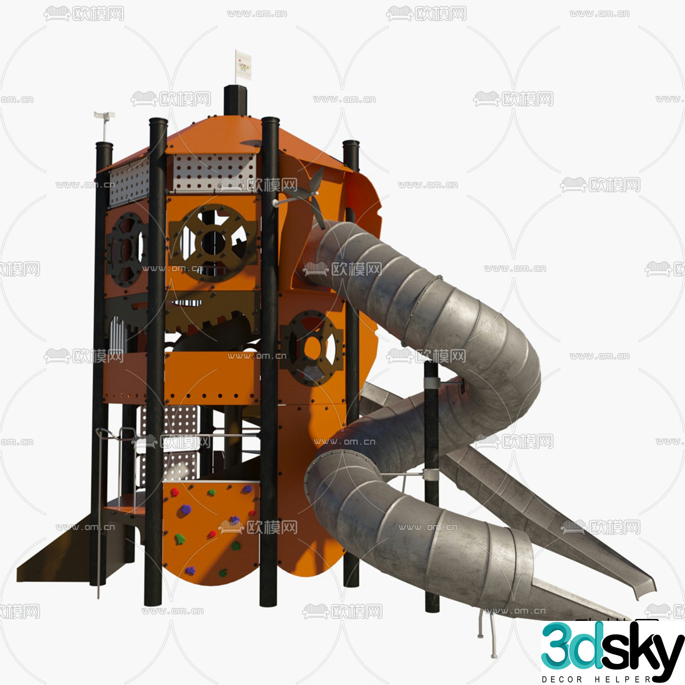 Industrial style children's amusement ride slide 3D model