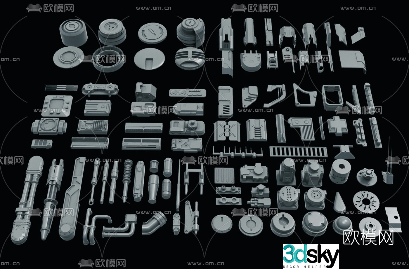 Modern sci-fi spaceship mechanical parts 3d model