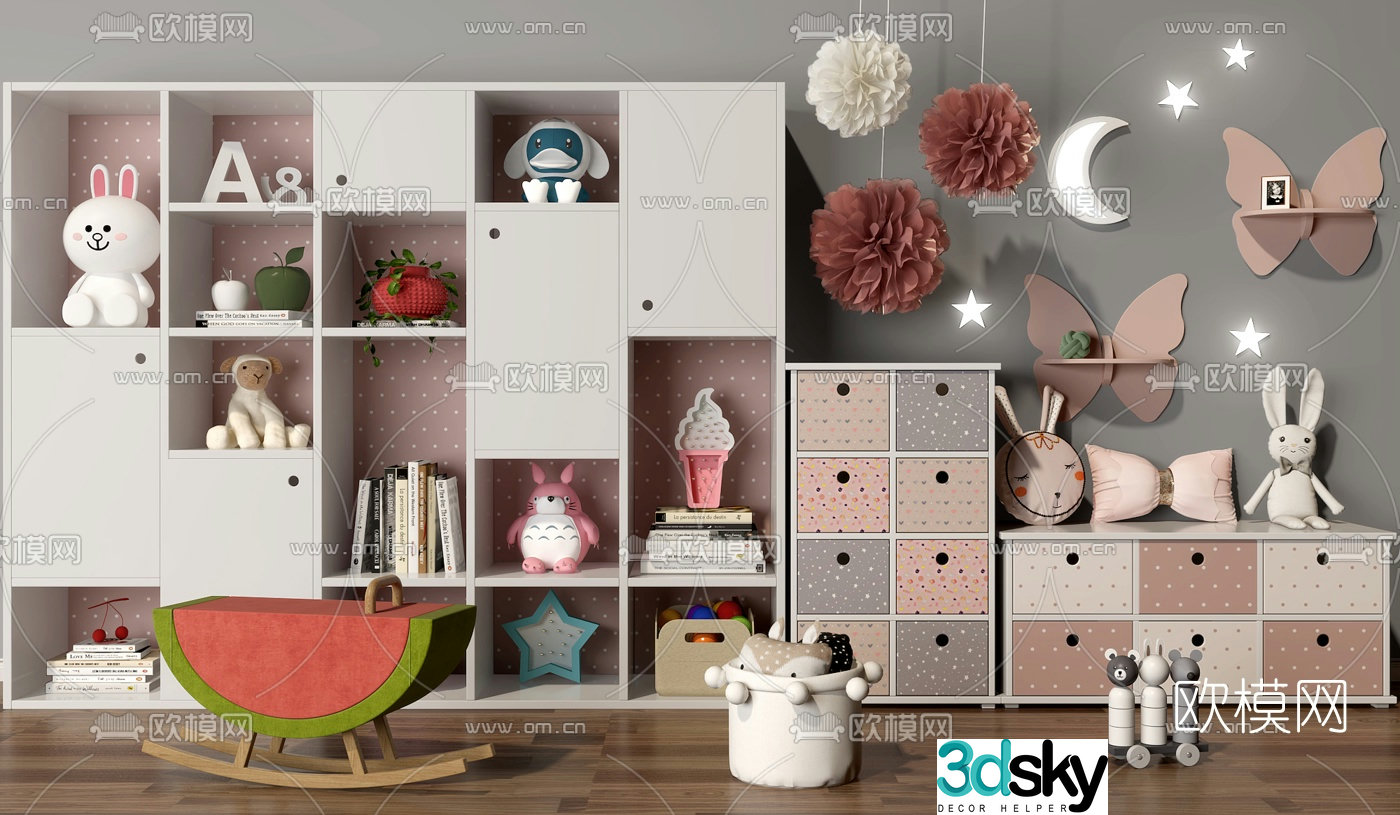 Modern children’s toy storage cabinet decorative cabinet 3d model