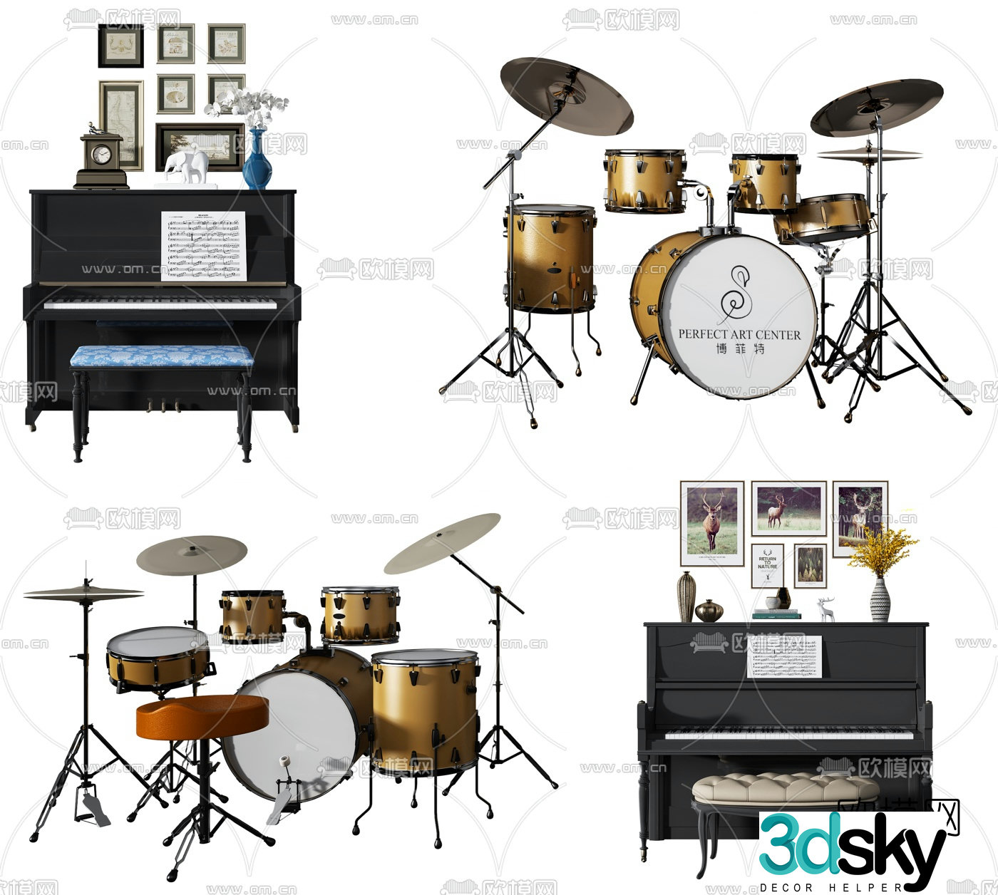 Modern piano drum set 3d model