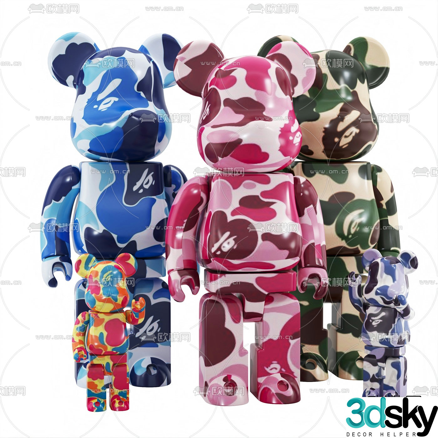 Modern clay painted violent bear toy 3d model
