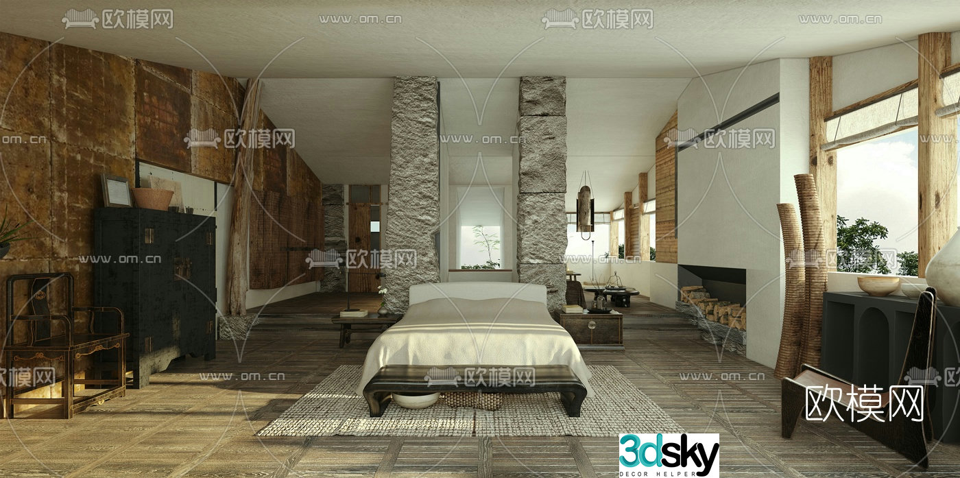 Natural style B&B guest room 3D model