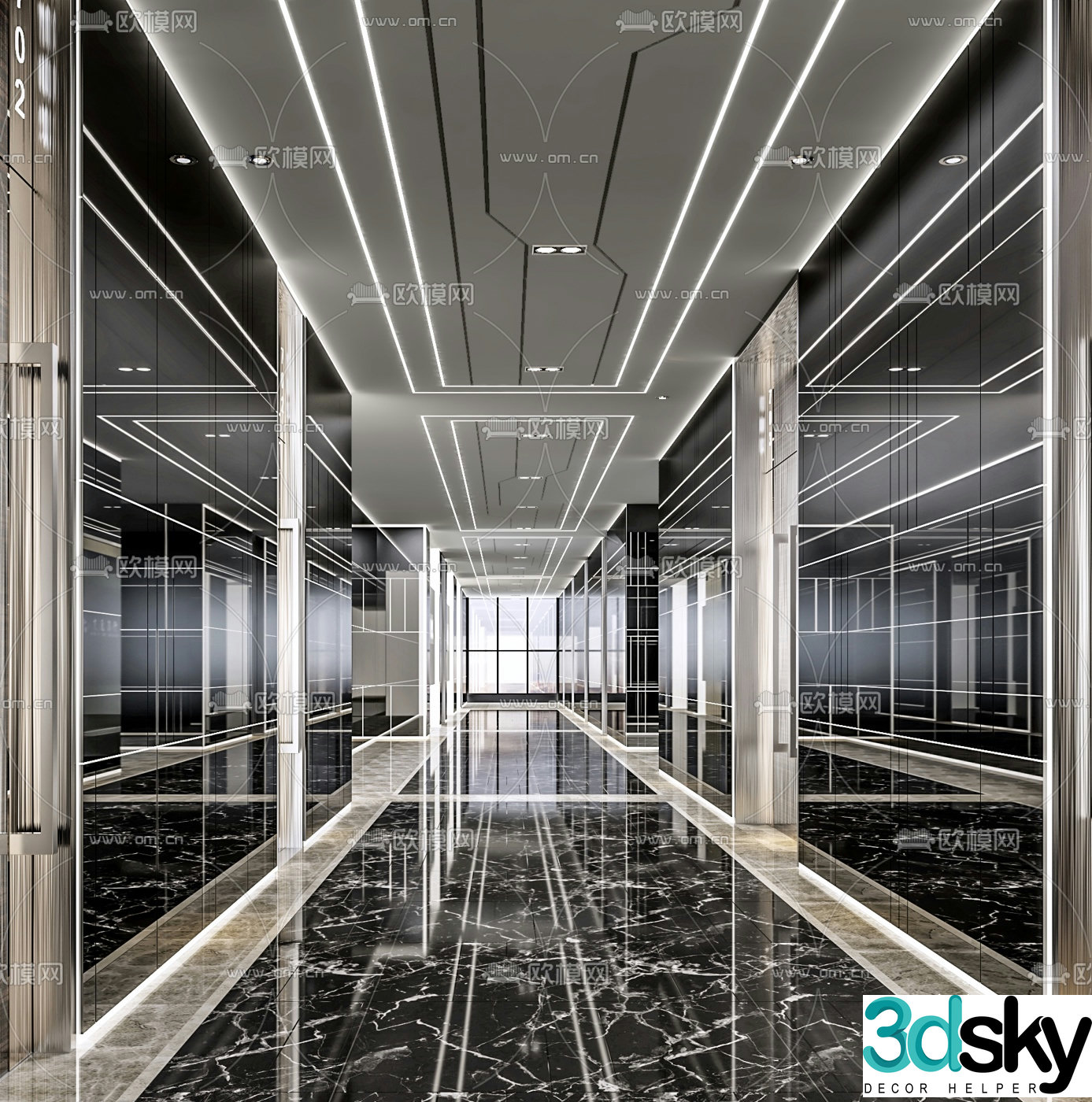 Postmodern hotel corridor aisle 3d model