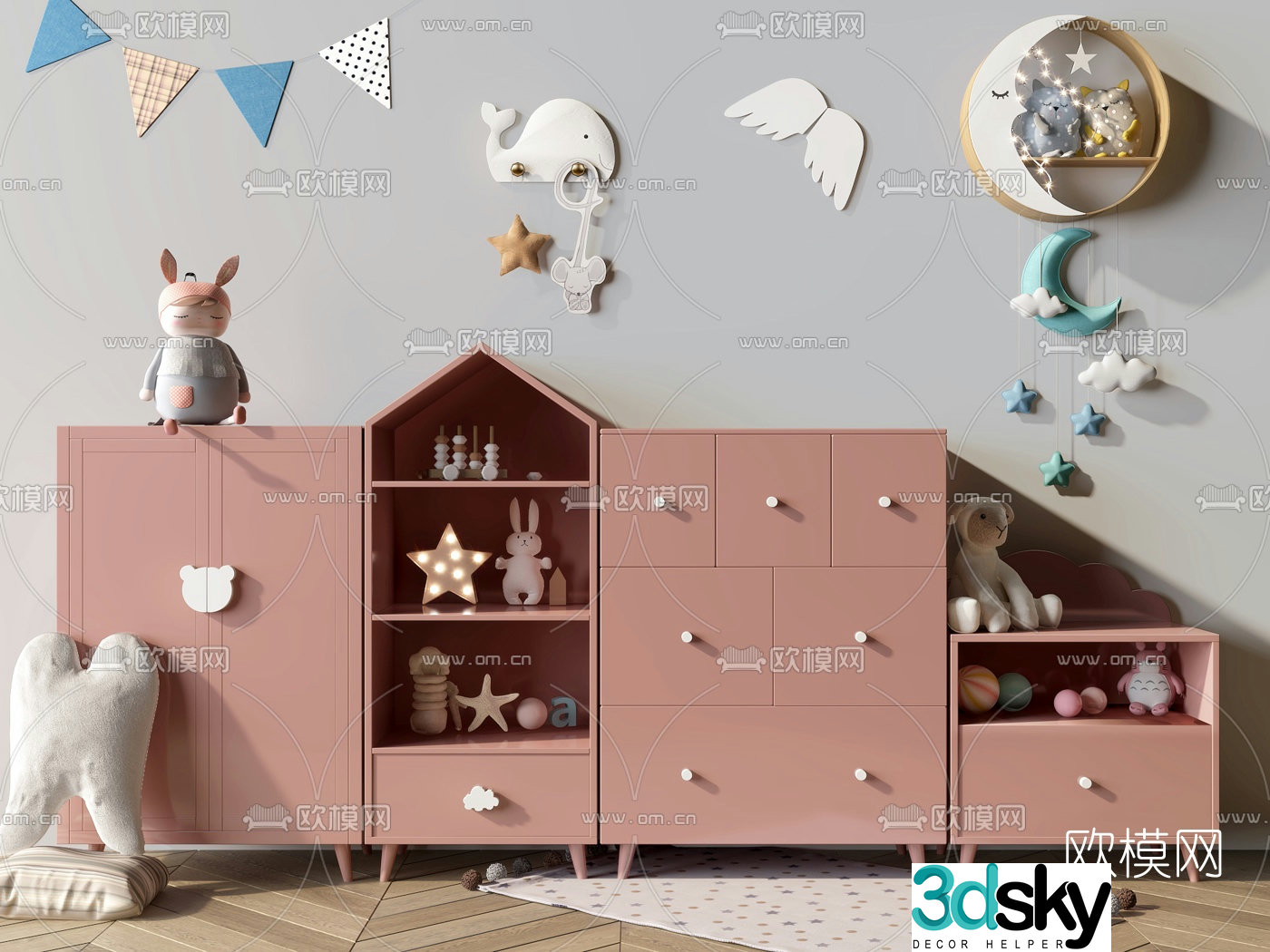 Nordic children’s toy storage cabinet 3D model