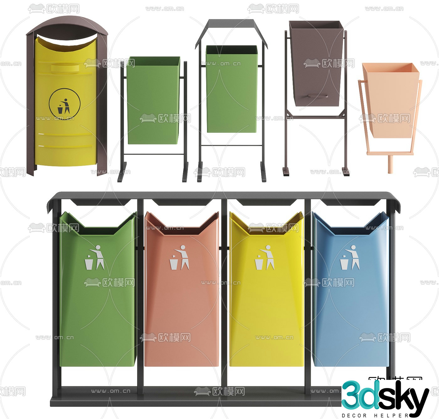 Modern outdoor public trash can 3d model