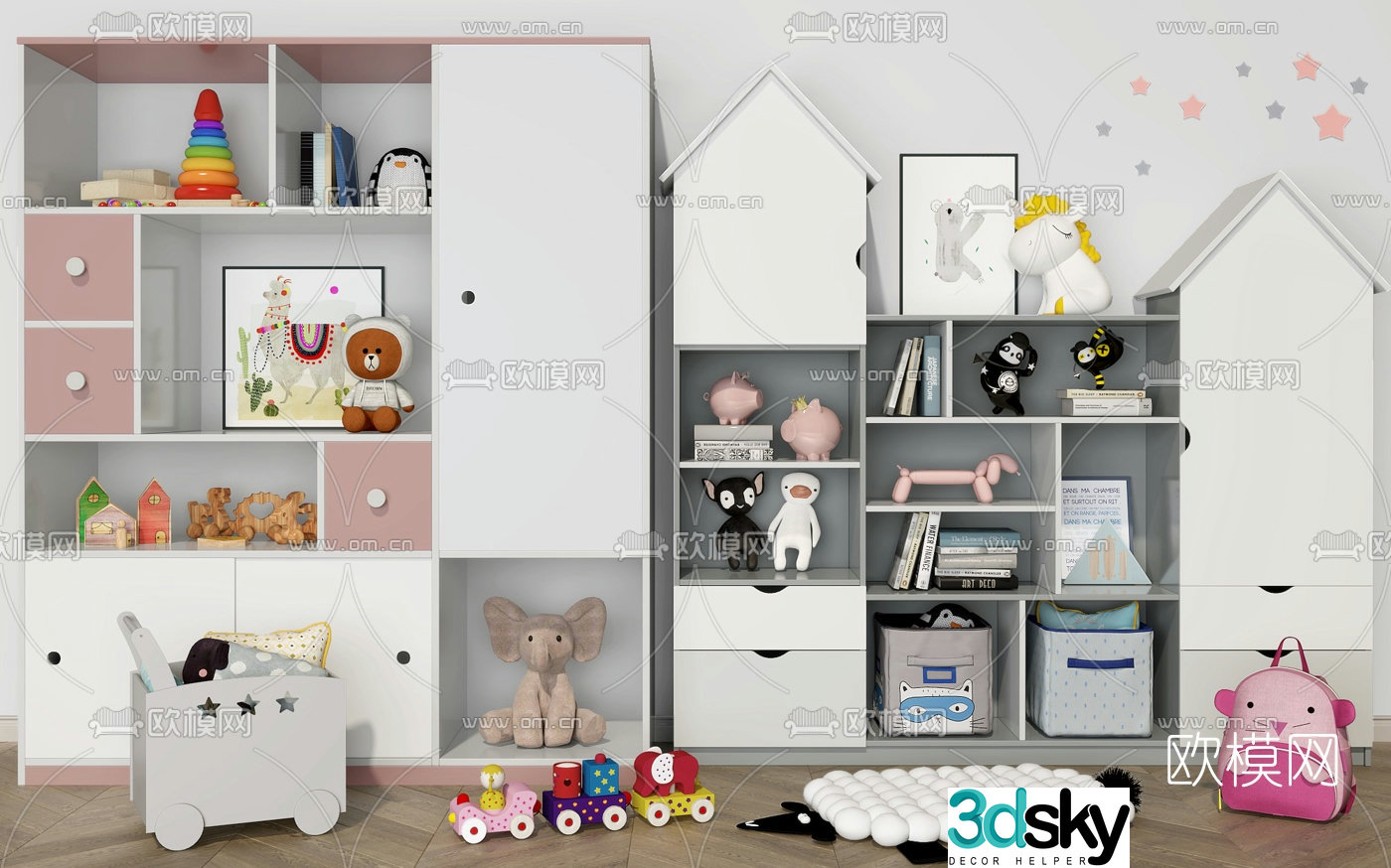 Modern children’s bookcase decorative cabinet 3d model