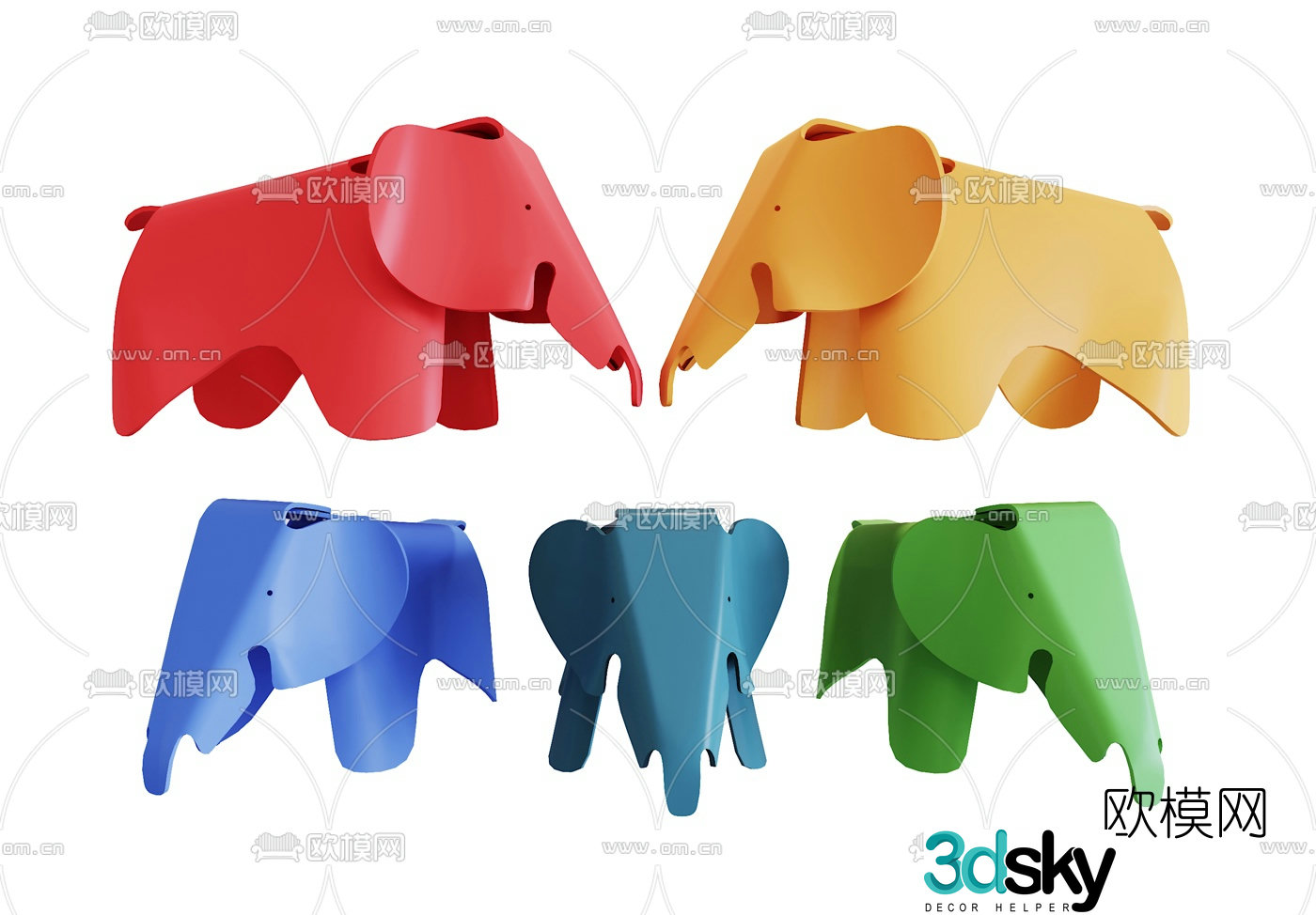 Nordic Kindergarten Elephant Children’s Chair 3D Model