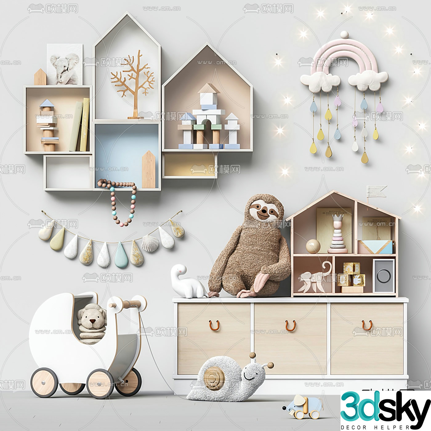 Nordic children’s toys children’s cabinet 3d model