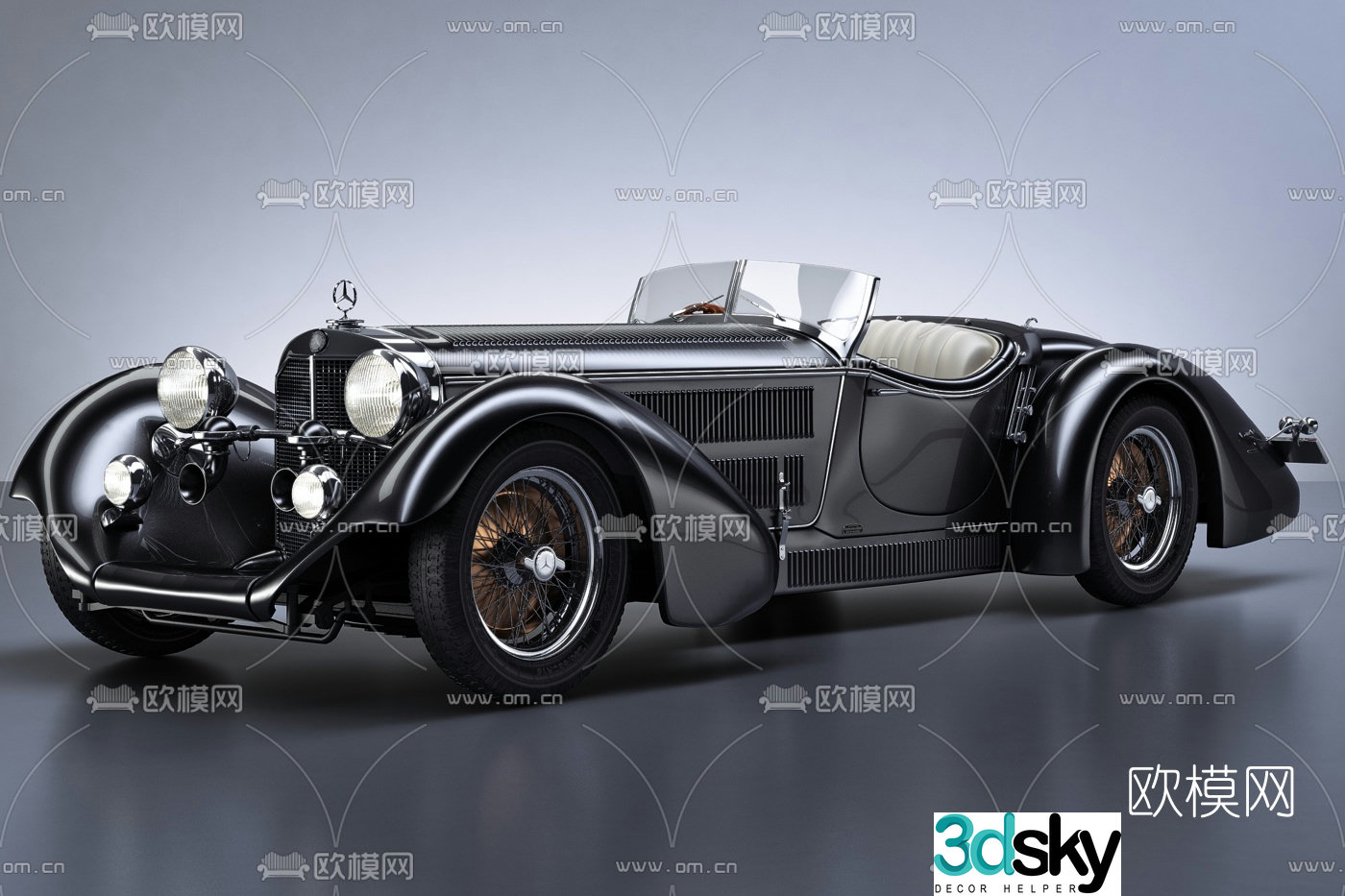 European Mercedes Benz retro convertible car 3d model