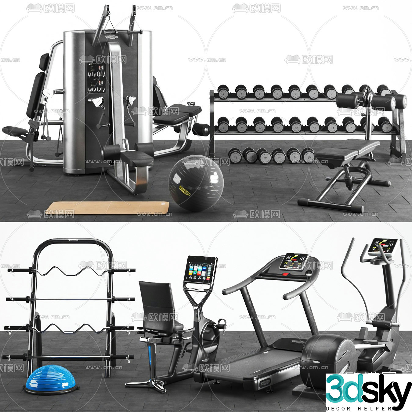 Modern fitness equipment 3d model